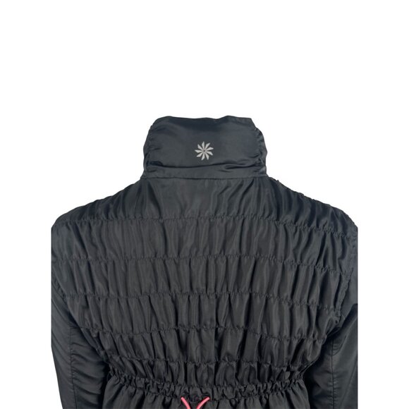 Athleta Shock Cord Anorak Hooded Jacket Black XS Long Length Mesh Lining Ruched - Picture 6 of 14